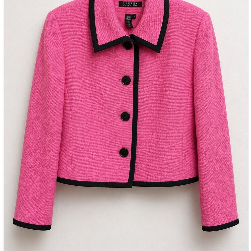 Vintage Y2K Lauren Ralph Lauren Barbie Pink Linen Jacket • Size 14 - Picture 5 of 8